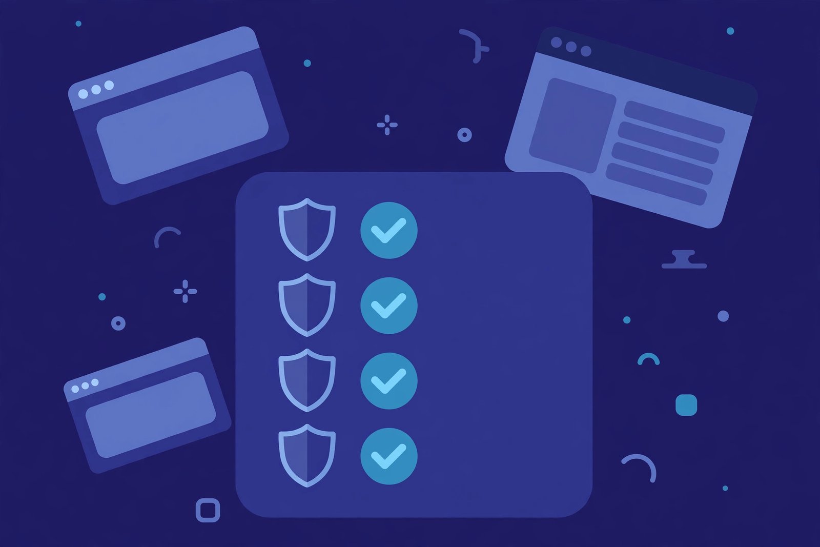 Illustration of a checklist with shield icons and ticks
